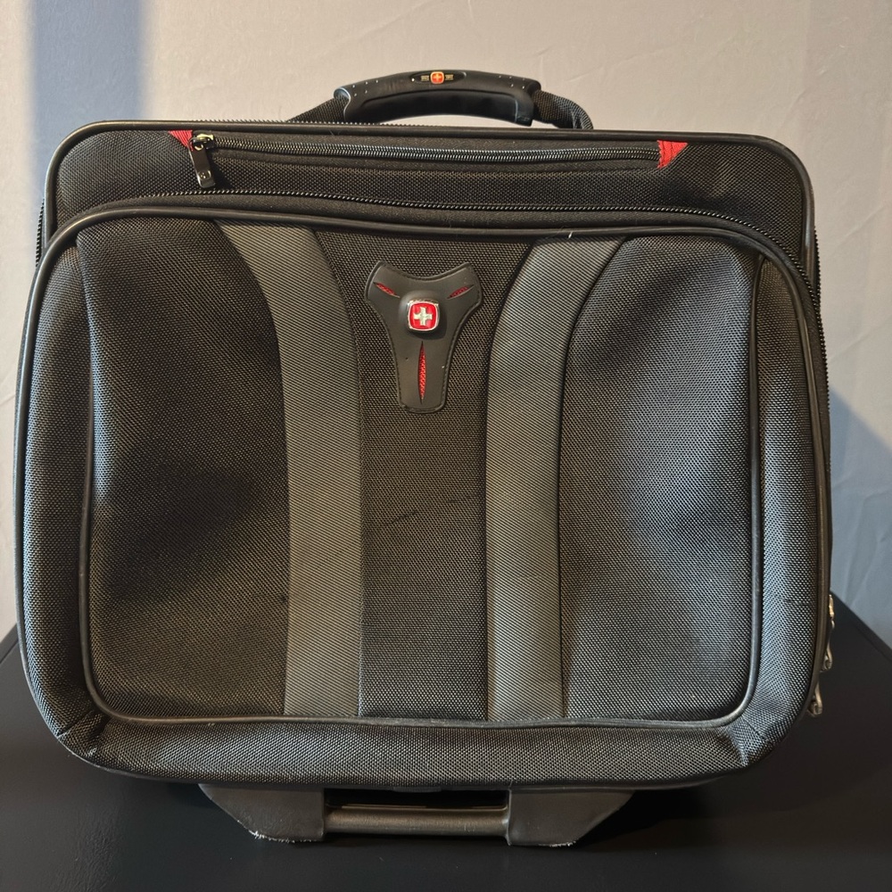 SwissGear Black and Gray Laptop Bag with Red Accents